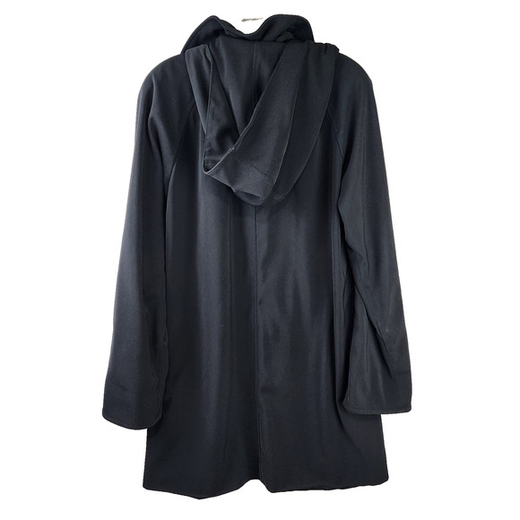 London Fog Black Hooded Trenchcoat w/Silver Clasp Closures Medium - Picture 2 of 9